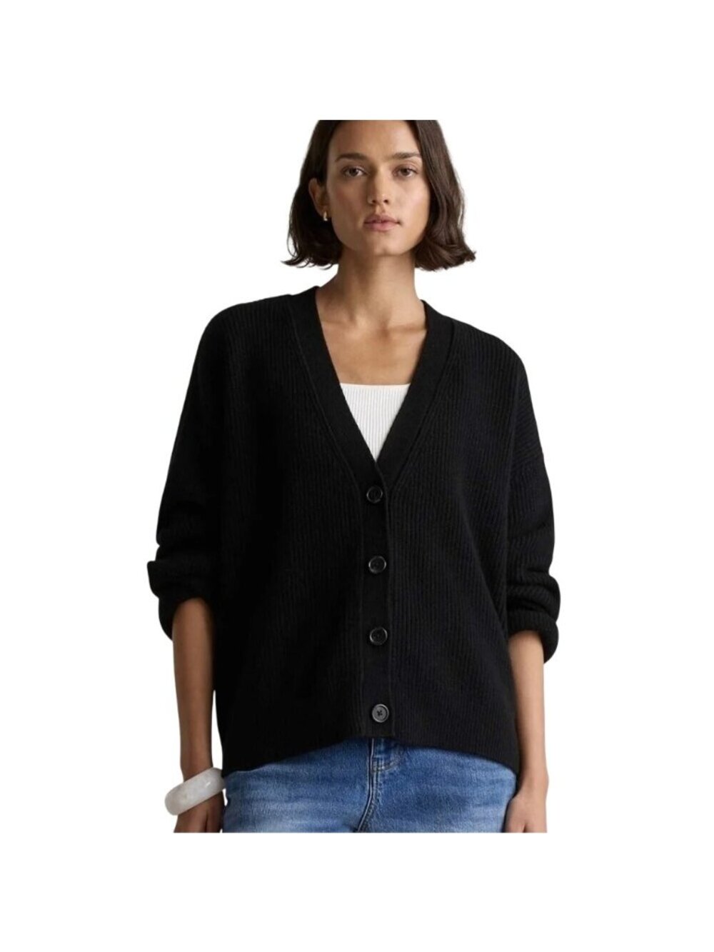 Quince Mongolian Cashmere Fisherman Boxy Cropped Sweater Black Size S